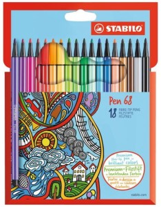 Pisaki Flamastry Stabilo 18 kolorów Pen 68 w etui kartonowym