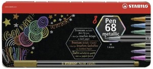 Pisaki Flamastry Stabilo 8 kolorów metalicznych Pen 68 w etui metalowym