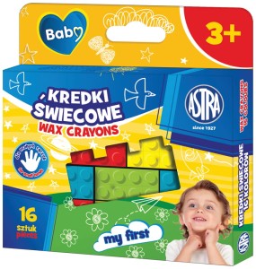 Kredki świecowe w kształcie klocków 5 kolorów 16 sztuk Baby, Astra