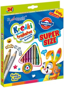 Kredki ołówkowe Bambino trójkątne 24 kolory z grubym grafitem + temperówka Super Size, St. Majewski