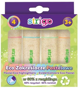 Zakreślacze pastelowe w ekologicznej obudowie 4 sztuki, Strigo