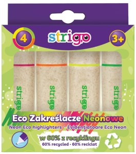 Zakreślacze neonowe w ekologicznej obudowie 4 sztuki, Strigo