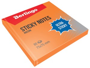 Karteczki samoprzylepne notes neon pomarańczowy 75x75 mm 80 karteczek Ultra Lepki, Berlingo
