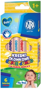 Pierwsze Kredki ołówkowe okrągłe 6 kolorów 1+ Super Jumbo Baby, Astra