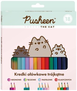 Kredki ołówkowe Pusheen 18 sztuk 10kolorów +2 neonowe + 2 tęczowe +4 pastelowe, St.Majewski