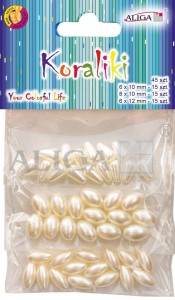 Koraliki plastikowe perłowe mix wielkości 45 sztuk, Aliga