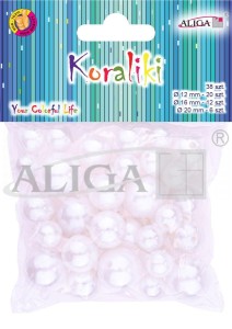 Koraliki plastikowe perłowe mix rozmiarów 38 sztuk, Aliga