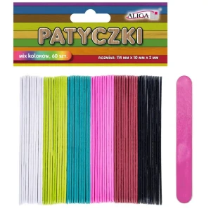 Patyczki drewniane kolorowe mix 114x10x2 mm 60 sztuk, Aliga