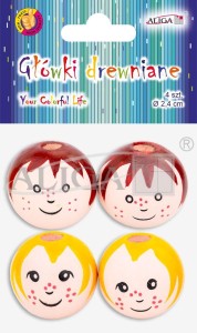 Główki drewniane twarz 2,4 cm 4 sztuki Wzór 2, Aliga