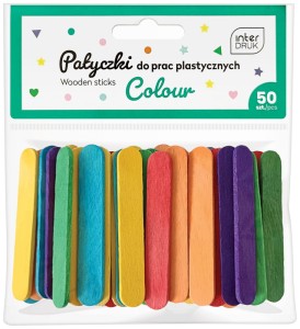 Patyczki drewniane kolorowe do prac plastycznych 65x10 mm 50 sztuk, Interdruk