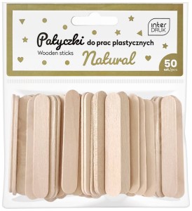 Patyczki drewniane naturalne 65 x 10 mm 50 sztuk,  Interdruk