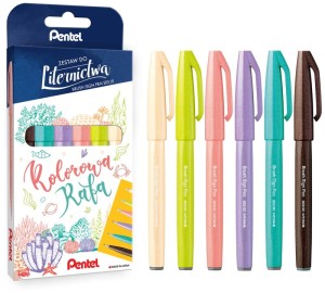 Pisaki pędzelkowe Brush Sign Pen 6 kolorów, Pentel