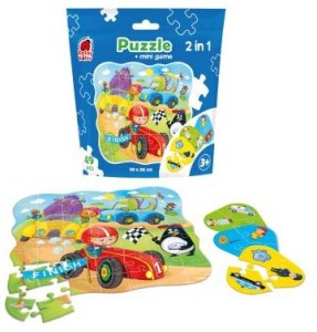 Puzzle w saszetce 49 elementów Auta + mini gra, Roter Kafer