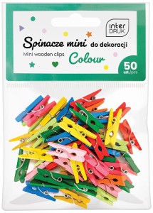 Spinacze drewniane klamerki kolorowe 2,5 cm 50 sztuk, Interdruk