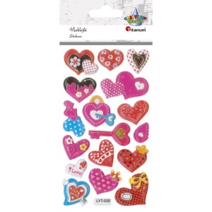 Naklejki miękkie Puffy serca 17 sztuk, Craft Fun