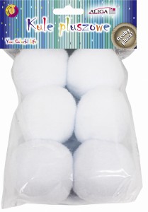 Kule pluszowe śnieżne duże pompony białe 6 cm 6 sztuk, Aliga