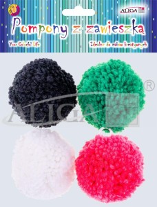 Pompony kolorowe z zawieszką 6 cm 4 sztuki, Aliga