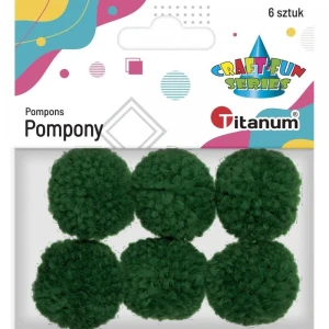 Pompony włóczkowe 3 cm 6 sztuk zielone ciemne, Craft Fun