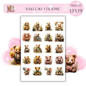 Naklejki Foliowe Misie i Kwiaty 13x19, Madam