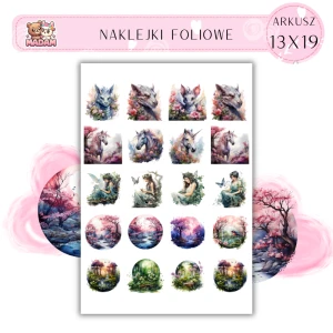 Naklejki Foliowe Magiczny Ogród - Jednorożce Smoki Elfy 13x19, Madam