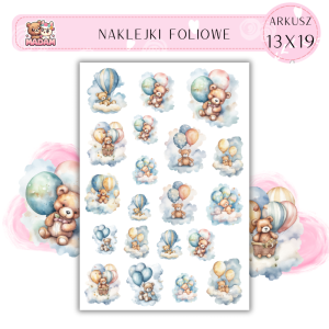 Naklejki Foliowe Misie z Balonami 13x19, Madam