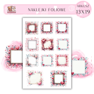Naklejki Foliowe Ramki Serca z białym tłem 13x19, Madam