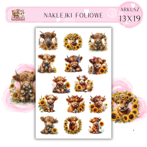 Naklejki Foliowe Górskie Krowy Słoneczniki 13x19, Madam