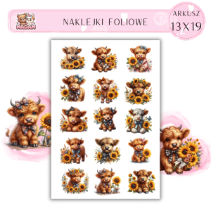 Naklejki Foliowe Górskie Krowy Słoneczniki 13x19, Madam