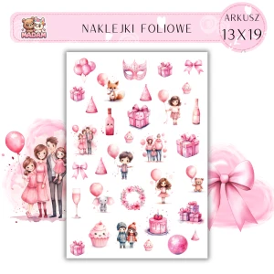 Naklejki Foliowe Różowe Urodziny 13x19, Madam
