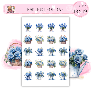 Naklejki Foliowe Niebieskie Róże Bukiety Kwiaty 13x19, Madam