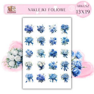 Naklejki Foliowe Niebieskie Kwiaty Róże 13x19, Madam