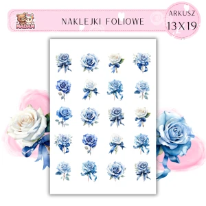 Naklejki Foliowe Niebieskie Róże Kwiaty 13x19, Madam