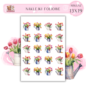 Naklejki Foliowe Kwiaty Tulipany w konewkach 13x19, Madam
