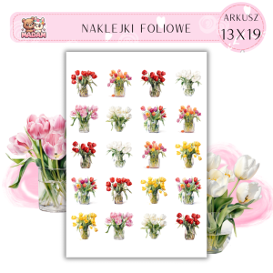 Naklejki Foliowe Kwiaty Tulipany w wazonach 13x19, Madam