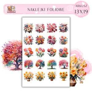Naklejki Foliowe Kolorowe Drzewa Kwiaty Róże Tulipany 13x19, Madam