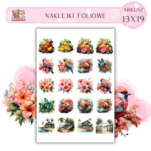Naklejki Foliowe Tropikalne Inspiracje Kwiaty, Owoce, Zwierzęta 13x19, Madam