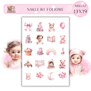 Naklejki Foliowe Różowe Baby Shower 13x19, Madam