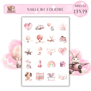 Naklejki Foliowe Różowe Baby Shower 13x19, Madam