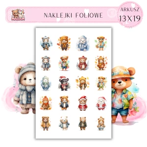 Naklejki Foliowe Jesienno zimowe misie 13x19, Madam