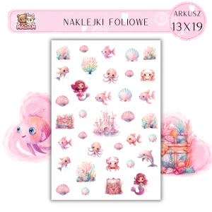 Naklejki Foliowe Różowe Morskie Zwierzęta i Syrenki 13x19, Madam
