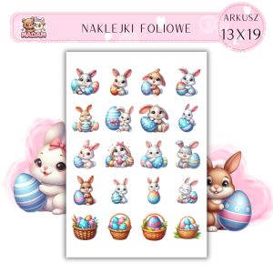 Naklejki Foliowe Wielkanoc Króliki Pisanki 13x19, Madam