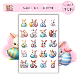 Naklejki Foliowe Wielkanoc Króliczki z Pisankami 13x19, Madam