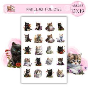 Naklejki Foliowe Słodkie Koty z Kwiatami 13x19, Madam