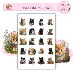 Naklejki Foliowe Słodkie Koty z Kwiatami 13x19, Madam