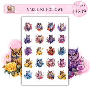 Naklejki Foliowe Kolorowe Sowy z Kwiatami 13x19, Madam