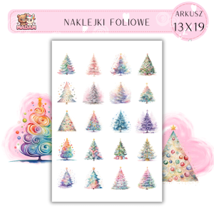 Naklejki Foliowe Kolorowe Choinki Święta 13x19, Madam