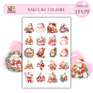 Naklejki Foliowe Boże Narodzenie Mikołaje 13x19, Madam