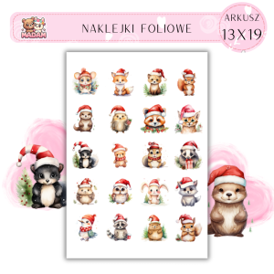 Naklejki Foliowe Zwierzaki w czapce mikołaja 13x19, Madam