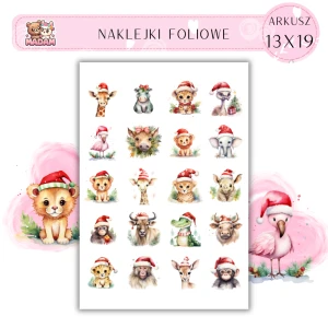 Naklejki Foliowe Zwierzaki w czapce mikołaja 13x19, Madam