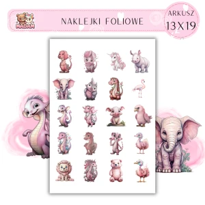 Naklejki Foliowe Różowe Słodkie Zwierzęta 13x19, Madam